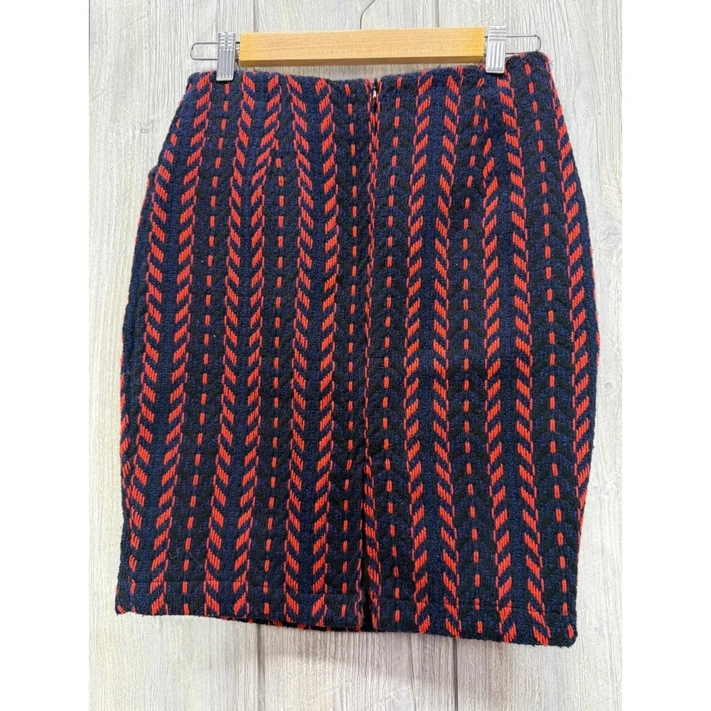 Gracia Textured Knit Mini Skirt Orange Navy Blue Chevron Pencil Skirt Lined